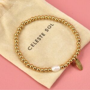 NEW Celeste BILLIE PEARL BEADED BRACELET Gold and White Chain Bracelet